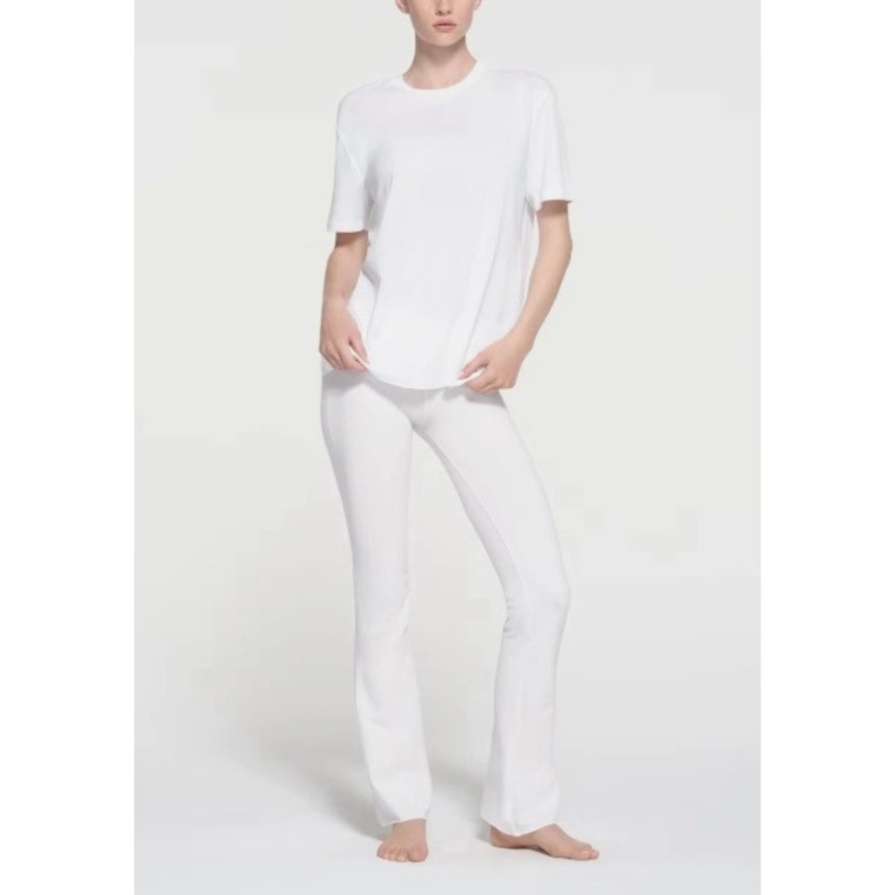 SKIMS Relaxed Tee Oversize Short Sleeve White Cotton Blend Crew Neck Neutral S
